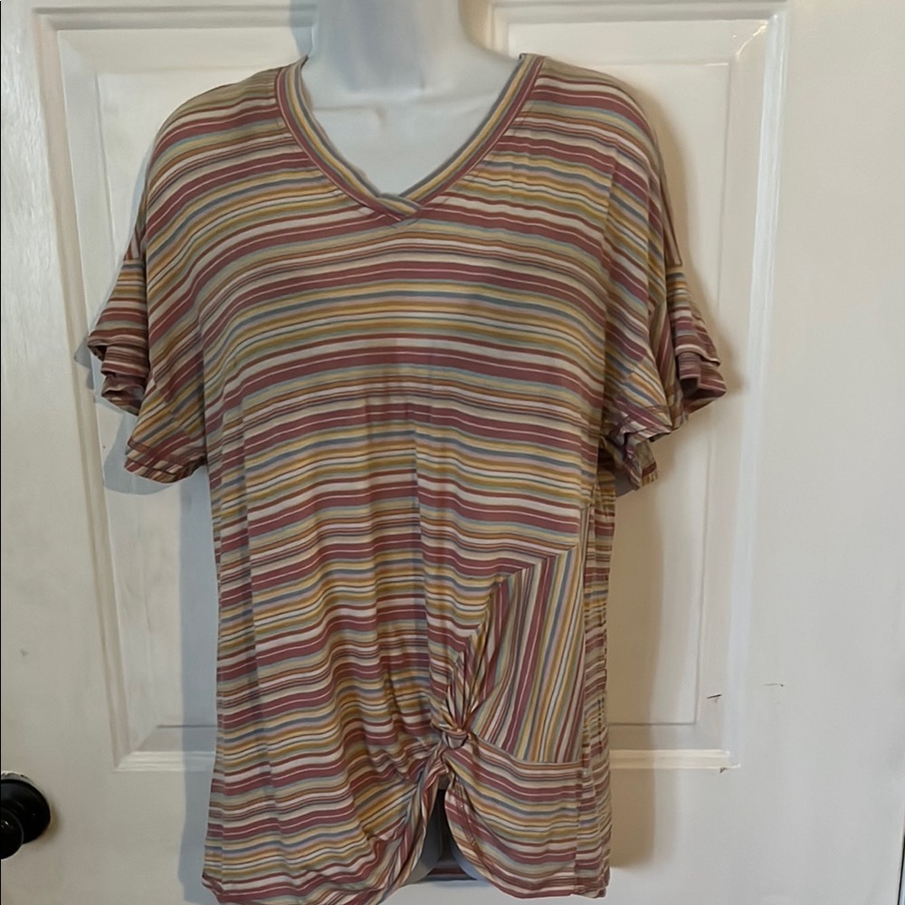 Democracy Pink and Brown Tie Front Short Sleeve T-Shirt